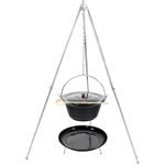 Grillplanet Holzkohlegrill Gulaschkessel 22 L, Dreibein 160, Feuerstelle Hoztlöffel Deckel, Set, emailliert