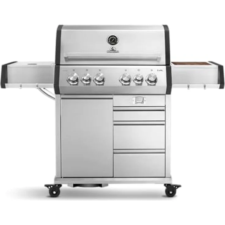 BURNHARD Big EARL 4-Brenner Gasgrill Edelstahl inkl. Heckbrenner, mit Gusseisen Grillrost & stabiler Abdeckhaube, Seitenkochfeld mit Infrarot Keramikbrenner, Silber – Bild 1
