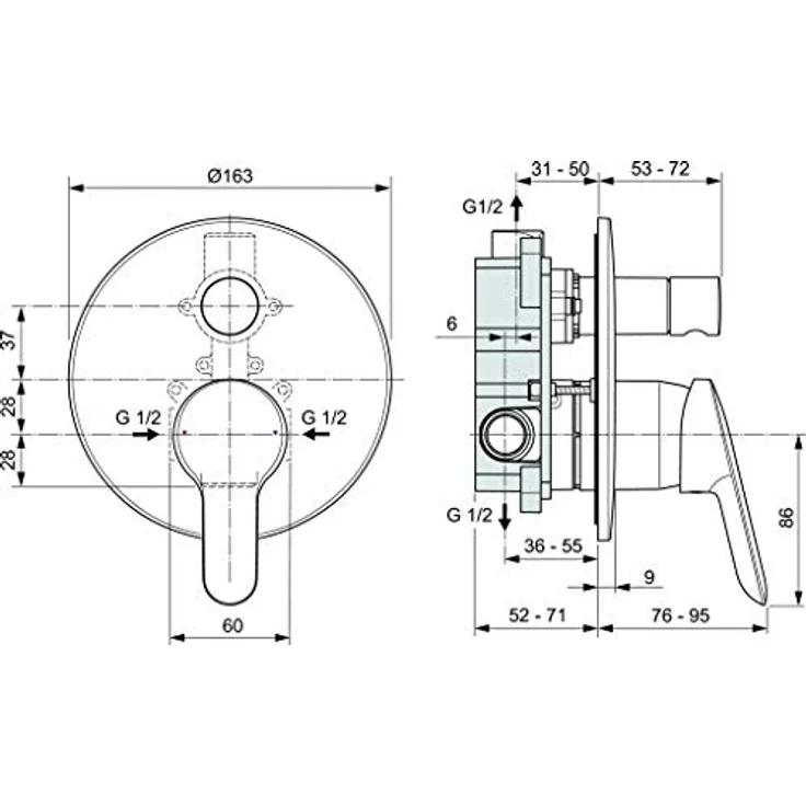 Ideal Standard - Alpha Unterputz Einhebelmischer verchromt, Zwei-Wege-Dusche, EKO-System, inkl. Einbaukörper – Bild 3