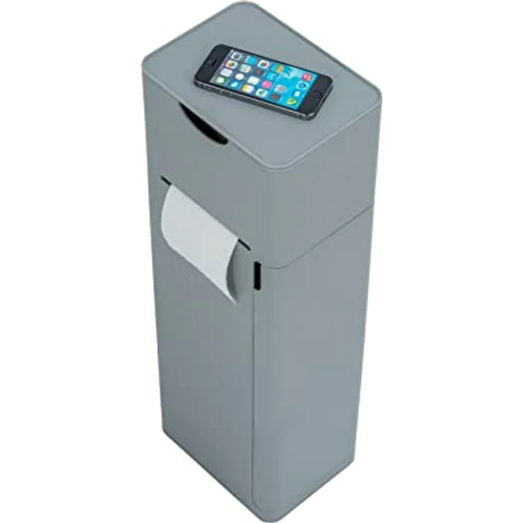 WENKO Stand WC-Garnitur Imon 6 in 1, mit integriertem Toilettenpapierhalter, WC-Bürstenhalter, Ersatzrollenhalter, Stauraumfächer und Ablage, solider Kunststoff, 20 x 58,5 x 15 cm, Grau mattiert – Bild 4