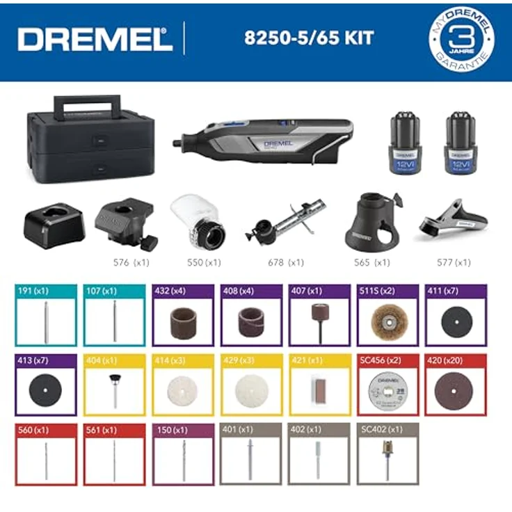 DREMEL Akku-Multifunktionswerkzeug Dremel 8240-5/65 Platinum+ Box, 12V Akku-Multitool mit 5 Aufsätzen und 65-tlg. Zubehörset – Bild 3