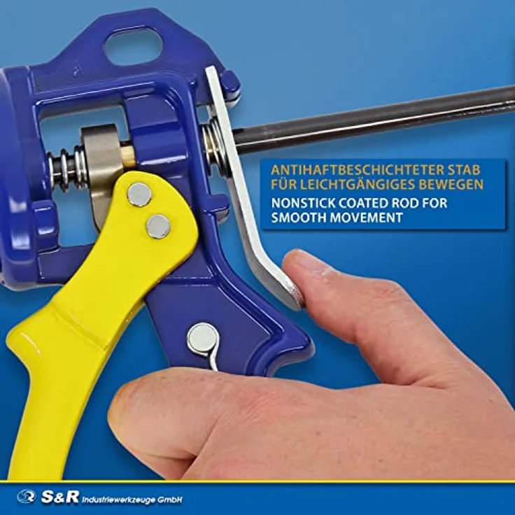 S&R Kartuschenpresse, professionelle Silikonspritze mit Drehrahmen für Kartuschen bis 310ml, 18:1 Schubverhältnis, Metall, inkl. Reinigungspin – Bild 4