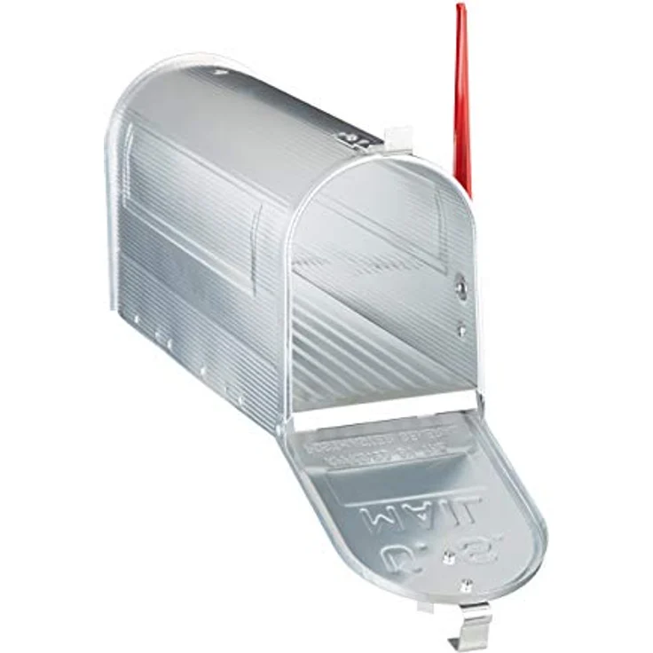Relaxdays Amerikanischer Briefkasten, Aluminium, Original US Mailbox, Fahne, Nostalgie, HxBxT: 22 x 16,5 x 48 cm, silber – Bild 7