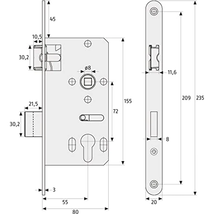ABUS Einsteckschloss ESK PZ2 Universal S silber 58393 – Bild 4