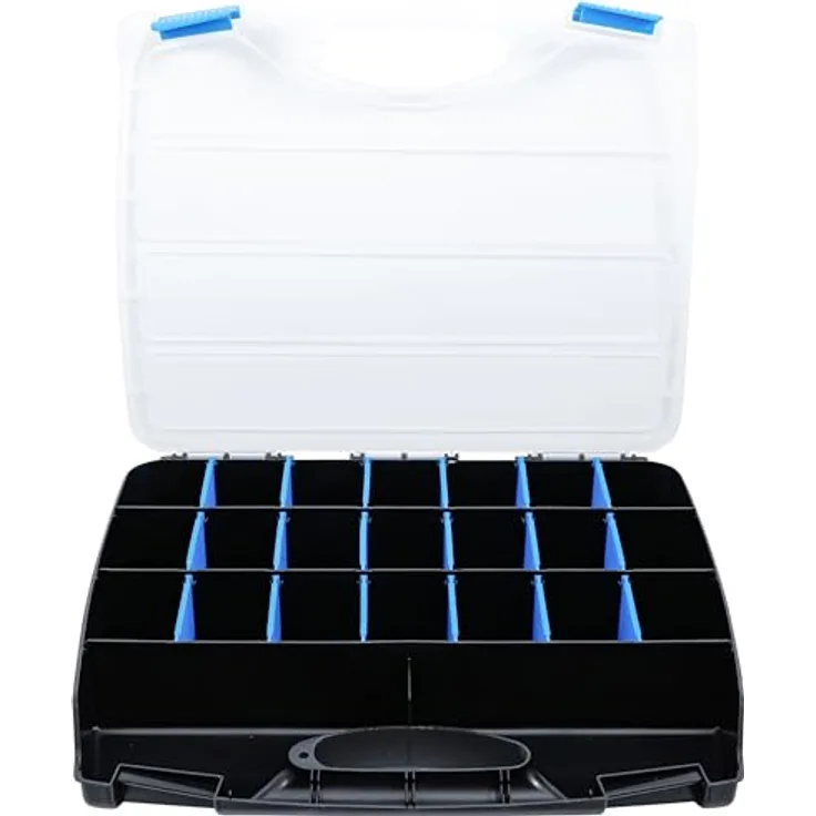 BGS TECHNIC Kunststoff-Leerkoffer für Kleinteile, 23 Ablagefächer mit herausnehmbaren Trennstege, individuell anpassbar, 380 x 320 x 60 mm, Gewicht 0,918 kg