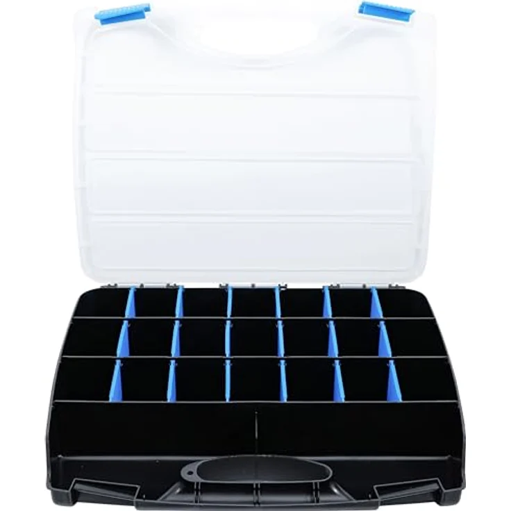 BGS TECHNIC Kunststoff-Leerkoffer für Kleinteile, 23 Ablagefächer mit herausnehmbaren Trennstege, individuell anpassbar, 380 x 320 x 60 mm, Gewicht 0,918 kg – Bild 1