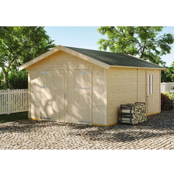 GartenHaus GmbH Blockbohlengarage SKAN HOLZ Varberg 1 370 x 525 cm natur, inkl. 45 mm Wandstärke und Profilschalung