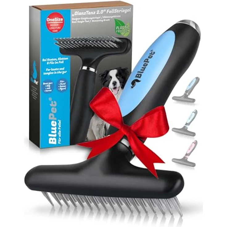 BluePet GlanzTanz Fellentwirrer Entfilzer für Langhaar Hunde und Katzen - Hochwertiger Hundestriegel mit zwei Reihen Pins - Löst Knoten & Verfilzungen - Glättet & Entwirrt das Deckhaar (2.0 Blau) – Bild 1