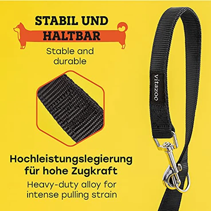 vitazoo Hundeleine in schwarz 2mx2,5cm, stabil und in 3 Längen verstellbar – auch als Führleine für große Hunde geeignet – bissfeste Welpenleine, Dog Leash – Bild 5