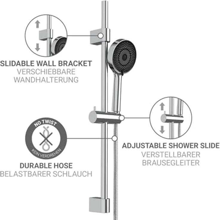 WENKO Brausehalter Softwater, Duschstange mit Handbrause, 3 Strahlarten, Ø 12 cm, mikrofine Düsen, Edelstahl – Bild 4