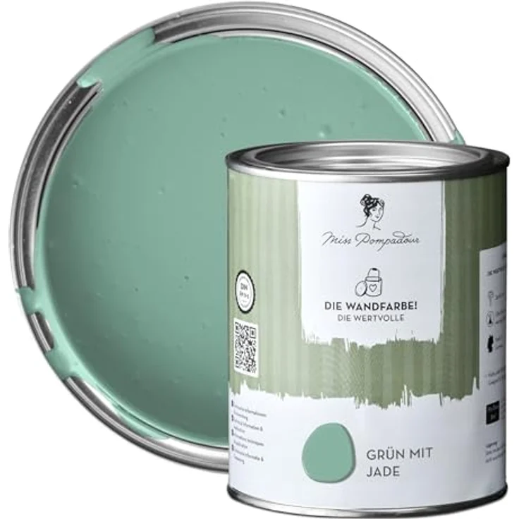 MissPompadour Wandfarbe Grün mit Jade, extramatte Innenfarbe mit sehr hoher Deckkraft, 1 L, geruchsneutral und spritzfrei, wasserbasiert – Bild 1