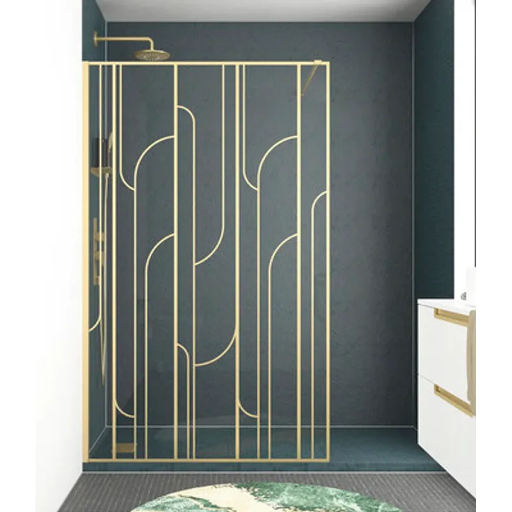 AURLANE Walk In Art Deco Gatsvy Round, 120 x 195 cm, Profil gold, Klarglas, Reversibel, 6mm ESG, barrierefreier Einstieg