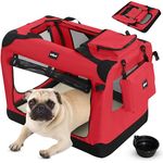 Leopet Hundebox - Faltbar, Stoff, mit Napf, für Zuhause, Auto - Transportbox, Tragetasche, Hunde, Katzen, Haustier (Rot, S: 50x35x35 cm - LxBxH)
