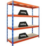 Proregal Schwerlastregal Profi RHINO, 200 cm hoch, 200 cm breit, 60 cm tief, Traglast 500 kg pro Boden, 4 Böden, Schwarz