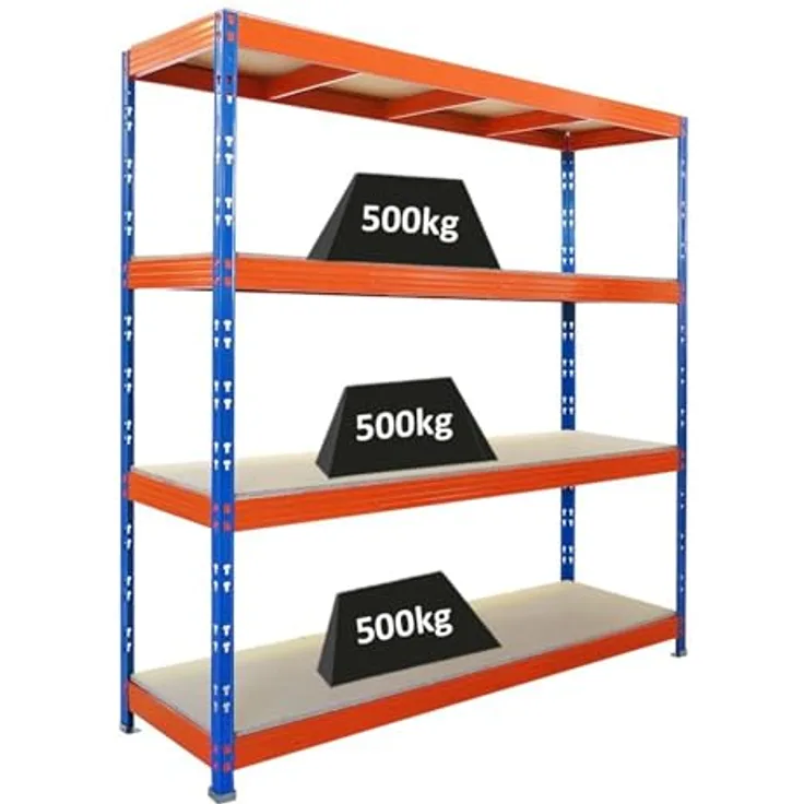 Proregal Schwerlastregal Profi RHINO, 200 cm hoch, 200 cm breit, 60 cm tief, Traglast 500 kg pro Boden, 4 Böden, Schwarz