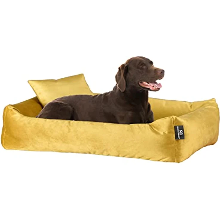 Rohrschneider Hundebett Kuschelsofa Hund Weich + Hundekotbeutelset (L, Senf) - Nestcharakter, langlebig, Trendfarbe Senf – Bild 2