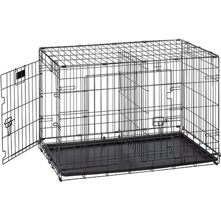 Ferplast Zusammenklappbares Hundekäfig DOG-INN 90. Faltbox für Hundewelpen, Metallgitter-Transportbox, inklusive Trennwand, zwei Türen mit Sicherheitsverschluss, 92,7 x 58,1 x h 62,5 cm Schwarz – Bild 3