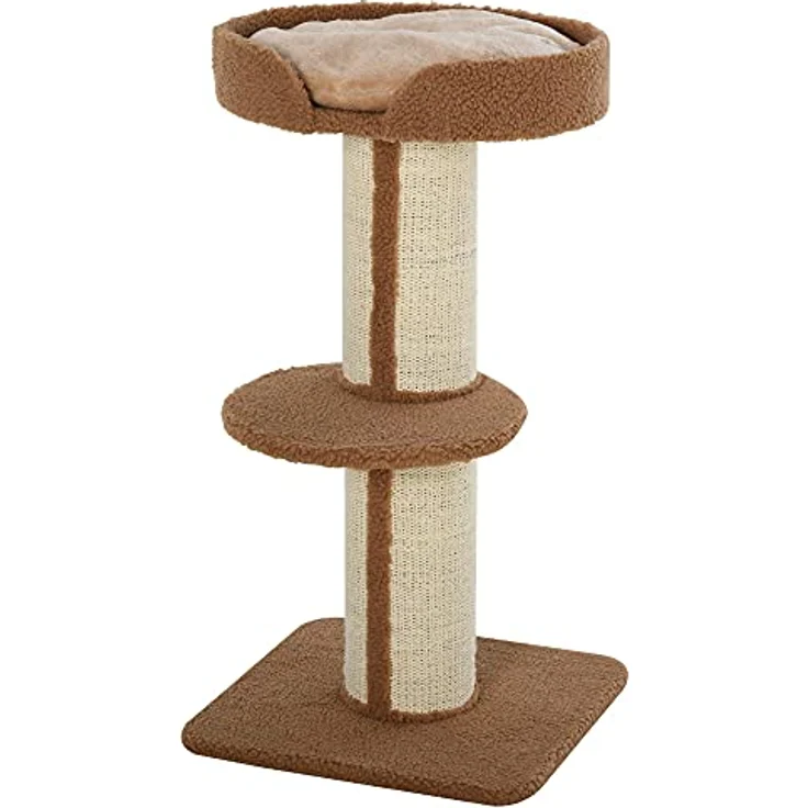 PawHut Katzenbaum Kratzbaum Katzenkratzbaum Spielbaum Kratzstamm mit Plattform Sisal Plüsch Hellbraun 45 x 45 x 91 cm – Bild 1