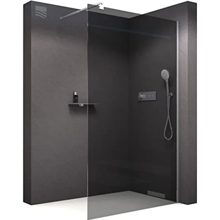 Bernstein Walk-In Nano Duschabtrennung EX101, Echtglas 10mm, graues Glas, Wandprofil Chrom, 140cm