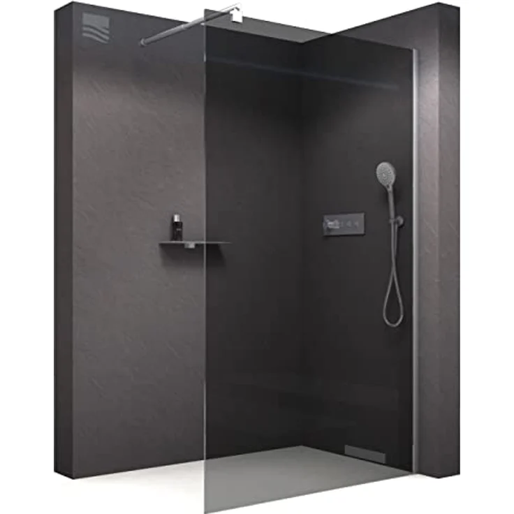 Bernstein Walk-In Nano Duschabtrennung EX101, Echtglas 10mm, graues Glas, Wandprofil Chrom, 140cm – Bild 1
