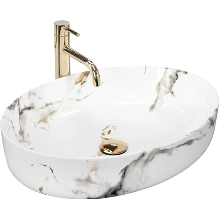 wohnwerk.idee Aufsatzwaschbecken Marmor Naturstein Optik 55x41,5cm Queen – Bild 2