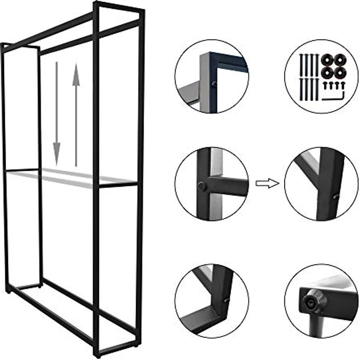 Montixx Kaminholzregal, Metall Kaminholzständer schwarz, verstellbar H150xB85xT25cm, Tragfähigkeit 50 kg, für Innen und Außen geeignet – Bild 5