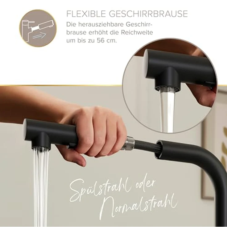 Lenz Küchenarmatur OLINA FLEX, extra hohe Schwarz-matt Armatur mit flexibler Brause, Easy-Weight-System und Cold-Start-Funktion – Bild 2