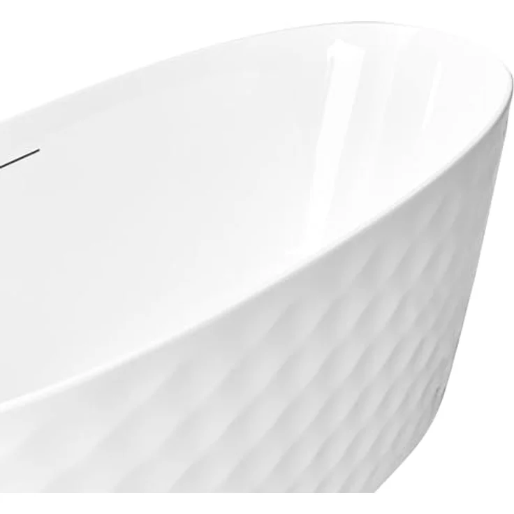 Beliani Badewanne Chubut, freistehend aus strapazierfähigem Acryl, 230 l, 150 cm, modernes weißes Finish mit Diamantmuster – Bild 9