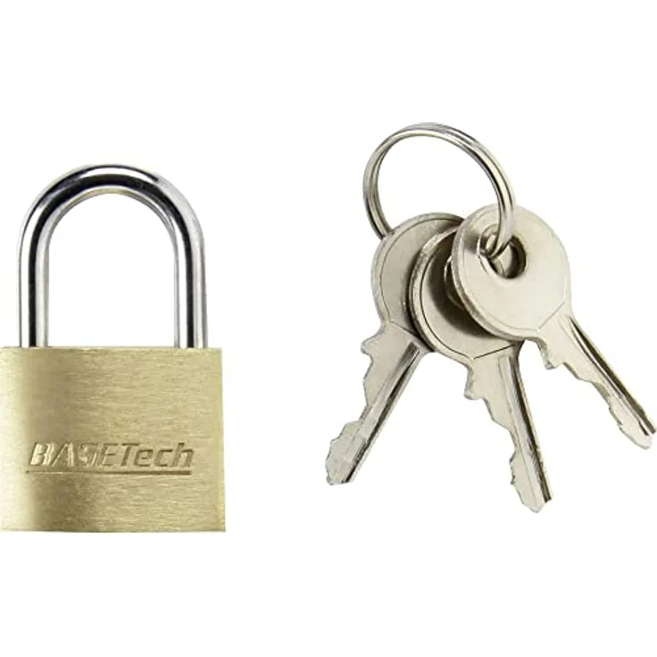 Basetech 1362630 Vorhängeschloss 19.7mm verschieden schließend Goldgelb Schlüsselschloss