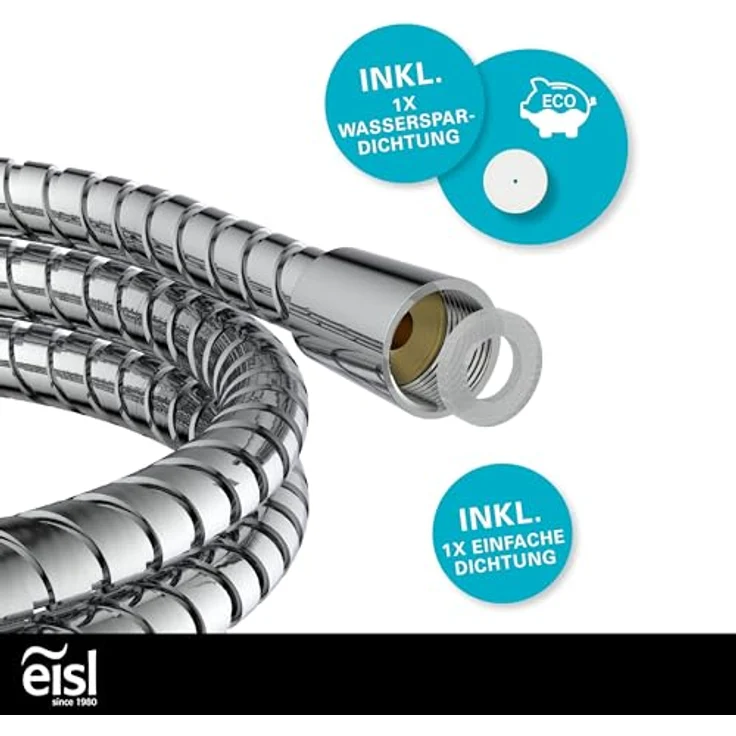 Eisl Brauseschlauch, 175 cm, Edelstahl, inkl. Wasserspardichtung - bis 50% Wasserersparnis – Bild 2