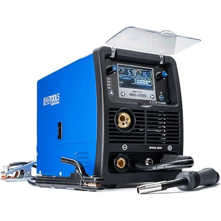 IPOTOOLS MIG-250S 5in1 MIG MAG Schweißgerät - Synergic Schutzgas Schweissgerät mit 250 Ampere FLUX Fülldrahtschweißgerät ohne Gas Elektroden/E-Hand geeignet/Digital/IGBT / 230V / 7 Jahre Garantie – Bild 1