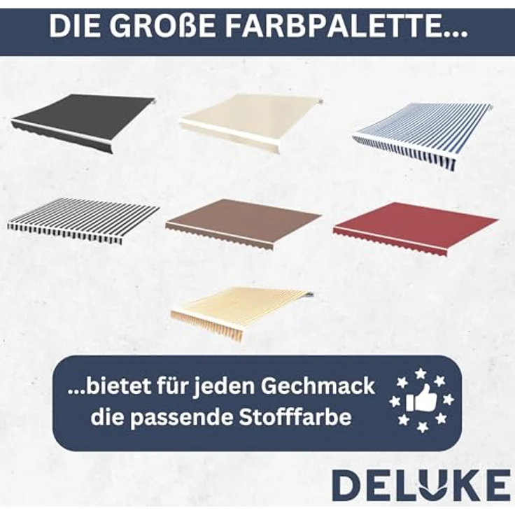 DELUKE® Markisenbespannung Markisenstoff Wasserabweisend Reißfest | Blau-Weiß, für 500x300 cm Rahmen | Markise mit Volant Sonnenschutz – Bild 5