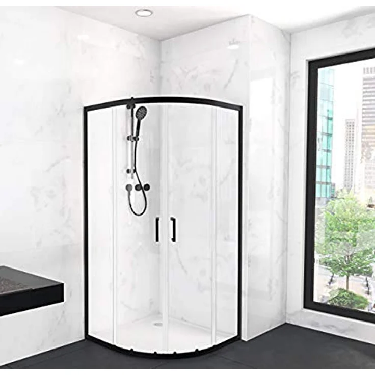 Marwell Factory Duschkabine 90x90x200 cm Dusche rund mit matt schwarzen Aluminiumrahmen Duschabtrennung mit Schiebetür – Bild 1