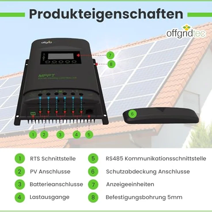 Offgridtec MPPT PRO-X 20A Laderegler, 12V - 24V, hohe Effizienz mit LCD-Display und RS-485-Schnittstelle – Bild 4