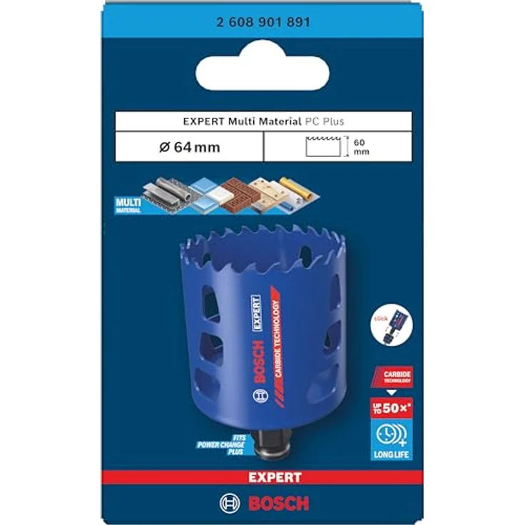 Bosch EXPERT Multi Material Power Change Plus-Lochsäge, Ø 64 mm für Holz mit Metall und Ziegelstein, überragende Lebensdauer und Schnelligkeit – Bild 2