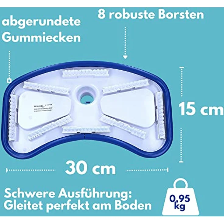 Amapool Basics Pool-Bodensauger mit acht unteren Borsten I extra schwere Ausführung I Poolbürste mit Clip-On-Anschluss I Anschluss für Poolschlauch Ø 32/38 mm – Bild 3