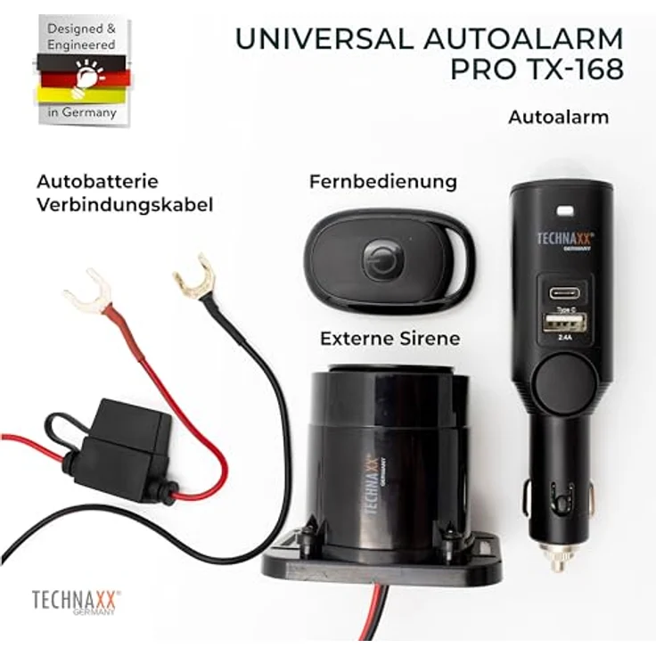 Technaxx Autoalarm Pro Alarmanlage, wiederaufladbare Anti-Diebstahl-Gadget, 105dB, USB-C, schwarz – Bild 3