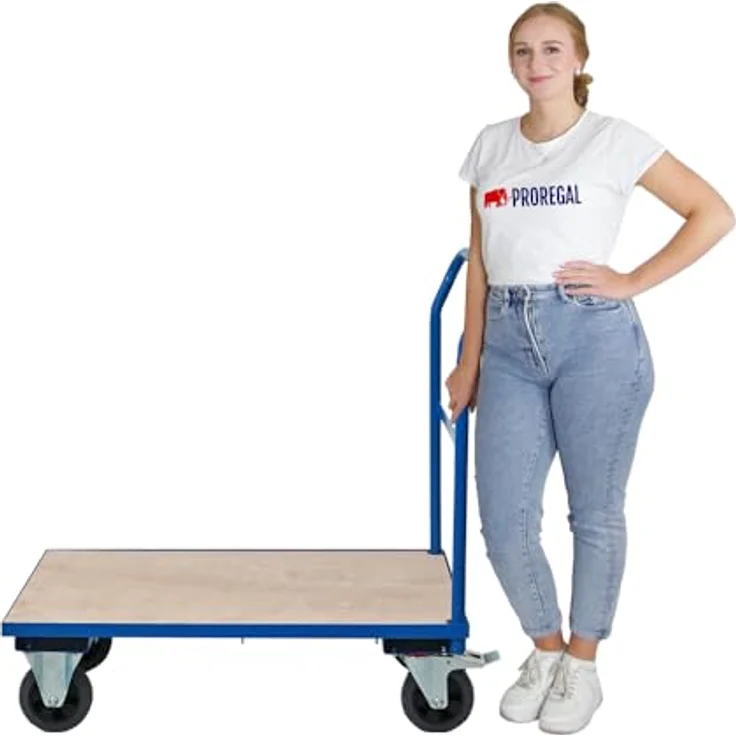 PROREGAL® Transportwagen Profi Plattformwagen, Traglast 450kg, Lichtblau, HxBxT 102x60x98cm, pulverbeschichteter Stahl, große Vollgummireifen – Bild 3