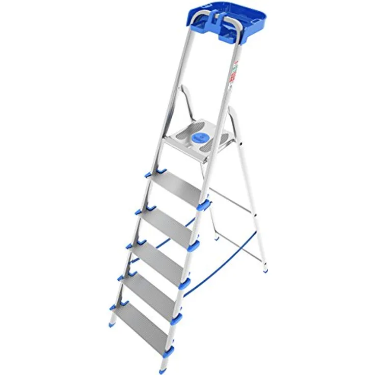 COLOMBO NEWSCAL Atlantica 6 Aluminium Trittleiter, rutschfeste Stufen, maximale Stabilität, blau, TÜV-GS-zertifiziert