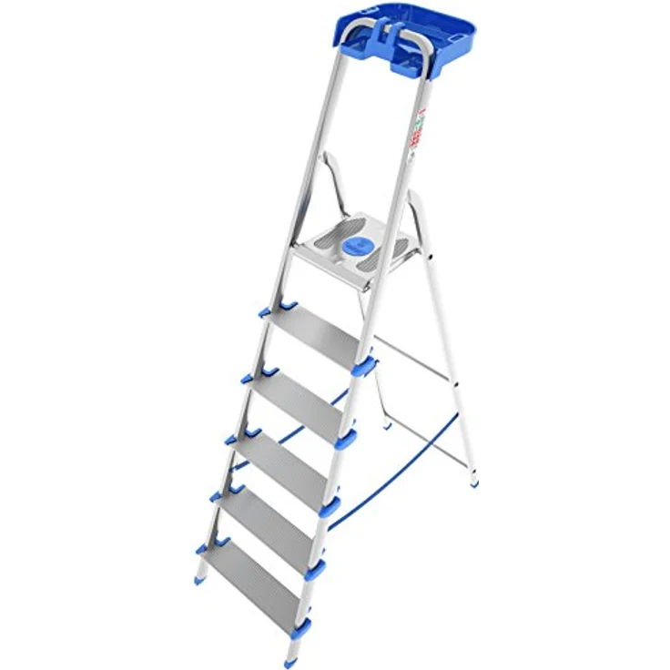 COLOMBO NEWSCAL Atlantica 6 Aluminium Trittleiter, rutschfeste Stufen, maximale Stabilität, blau, TÜV-GS-zertifiziert – Bild 1