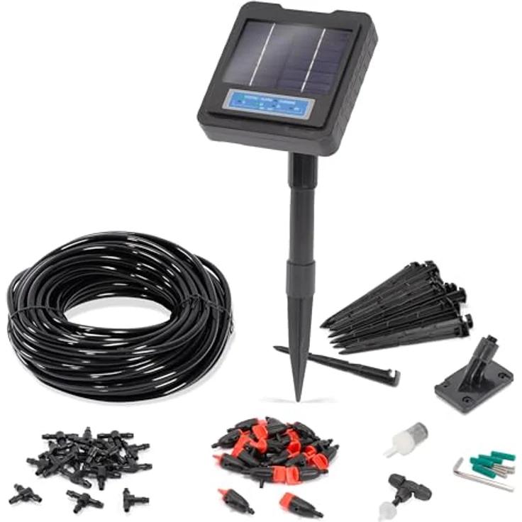 Esotec WaterDrops 20, kompaktes Solar Bewässerungssystem mit 20 Wassertropfern, automatischem Timer und energieeffizienter Tropfbewässerung für Garten, Balkon und Beete – Bild 1