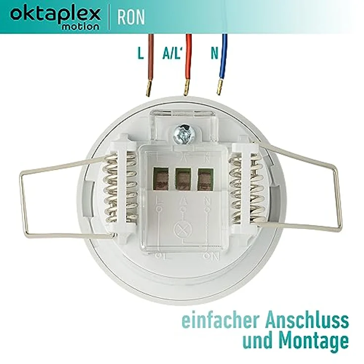 Oktaplex motion Oktaplex Ron Einbau-Bewegungsmelder Innen flach 360 Grad / 8m Infrarot Sensor Deckenbewegungsmelder 3-Draht 230V LED geeignet, weiß – Bild 5