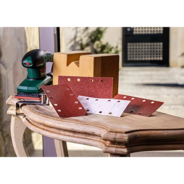 Bosch 25tlg. Schleifblatt-Set zur Spannbügelbefestigung, verschiedene Materialien für Schwingschleifer (Körnung 60-80-120-240, 8 Löcher) - Preisvergleich – Bild 5
