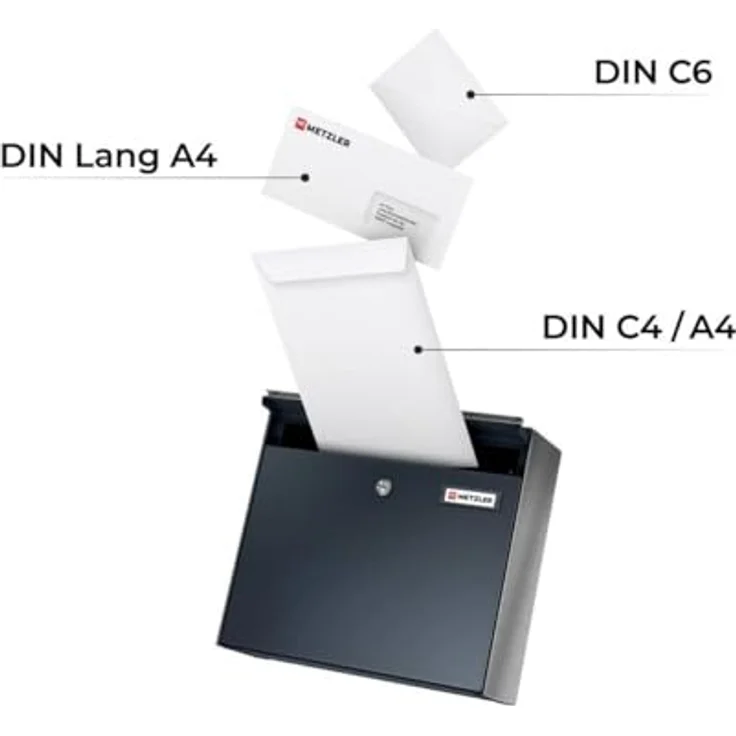 Metzler XXL dreifach Briefkasten aus massivem Stahl in Anthrazit RAL 7016 - Wandmontage - mit austauschbarem Namensschild - Horizontal Bk212 – Bild 5
