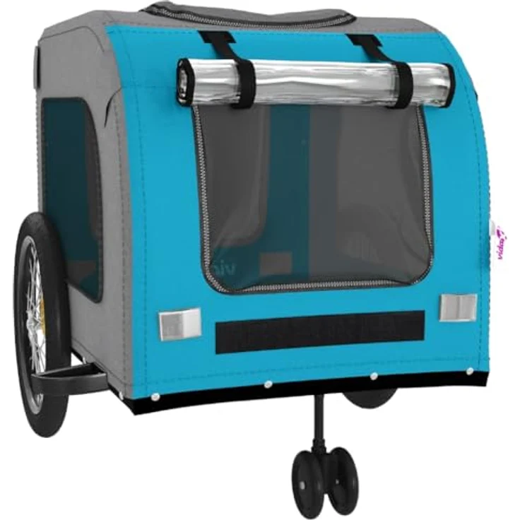 vidaXL Hunde-Transportbox Fahrradanhänger Hunde Blau und Grau Oxford-Gewebe und Eisen, Robuster Rahmen, PVC-Dach, Maximale Tragfähigkeit 45 kg – Bild 5