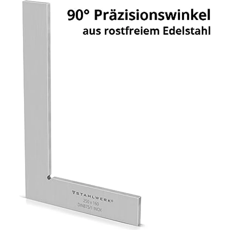 Stahlwerk Flachwinkel 90°, Edelstahl Winkelmesser 250 x 160 mm nach DIN 875/1, präzise und robust  – Bild 3
