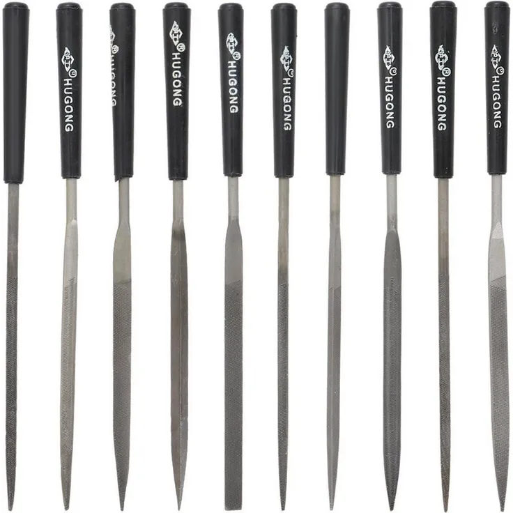 LuxusKollektion Feile Nadelfeilen Set 10tlg. Mini Diamant, schwarz/silber, mit SoftGrip und Freiformdesign