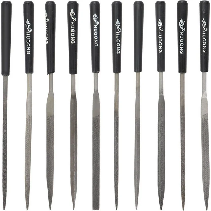 LuxusKollektion Feile Nadelfeilen Set 10tlg. Mini Diamant, schwarz/silber, mit SoftGrip und Freiformdesign
