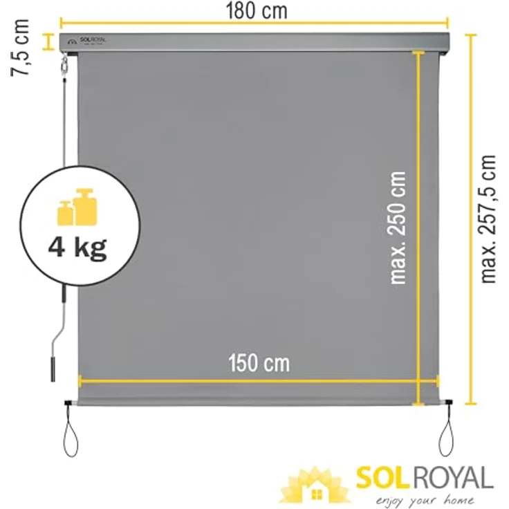Sol Royal Senkrechtmarkise MS5, UV-Schutz 70-90%, 180x250cm, Grau, Aluminium Kassette – Bild 4