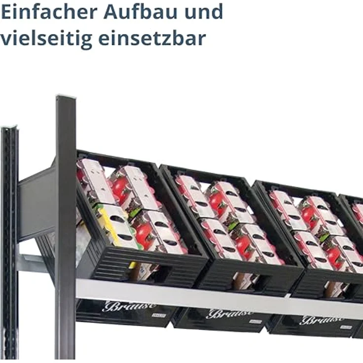 SCHULTE Regalwelt Getränkekistenregal für bis zu 12 Kisten, 180x130x30 cm (HxBxT), Traglast pro Ebene 60 kg, schwarz-silber, Getränkeregal, Bierkistenregal, Flaschenkastenständer, Wasserkistenregal – Bild 6